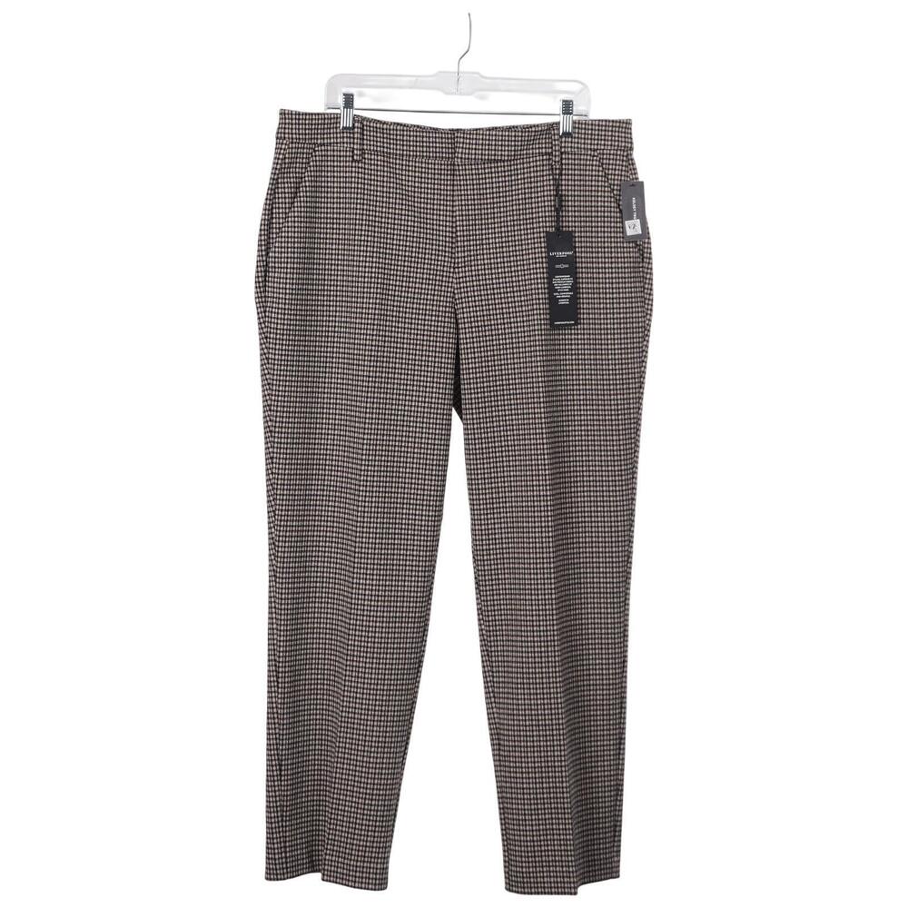NWT Liverpool Kelsey Trouser Pants 16 Black Tan Plaid Pockets Casual Office